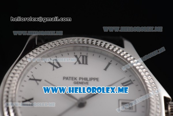 Patek Philippe Calatrava Miyota 9015 Automatic Steel Case with Black Leather Strap White Dial and Roman Numeral Markers - Click Image to Close